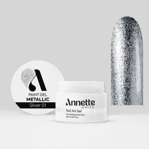 Paint Gel Metallic Silver 01 Wipe - 5ml Annette Nails GPM-01 - Img 2