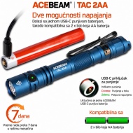 Acebeam TAC 2AA napajanje 14100P USB-C i AA baterijama