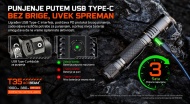 Acebeam T35 USB-C punjenje i indikator baterije