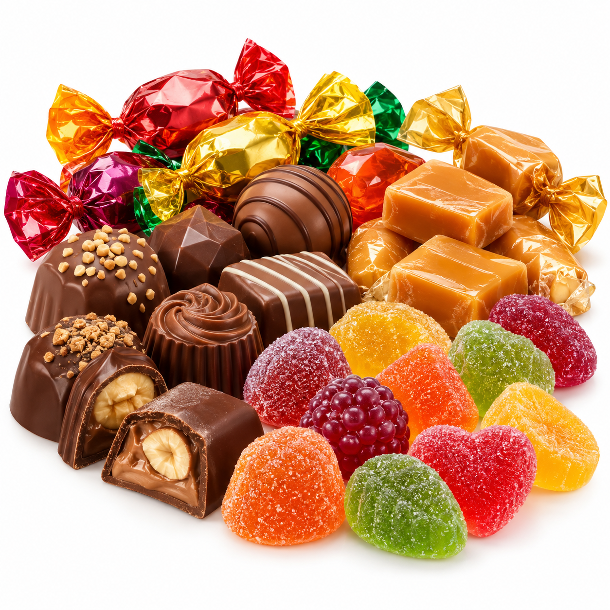 Bomboane, Praline, Caramele și Jeleuri