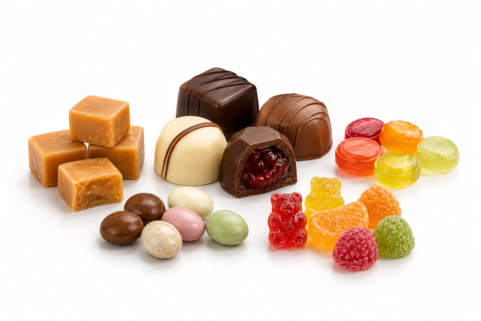 Bomboane, Praline, Caramele și Jeleuri
