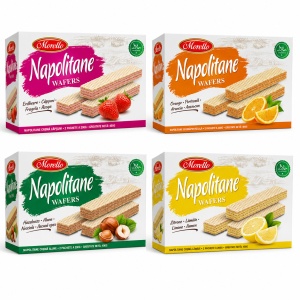 Napolitane MORELLO 400g – Set 4 Cutii Asortate (Căpșuni, Portocale, Alune și Lămâie)