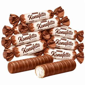 Rulouri de napolitană ROSHEN Konafetto Bianco cu cremă de lapte și glazură de cacao, 1 kg - Img 3