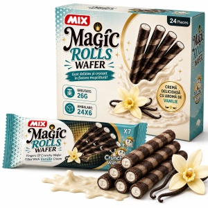 Rulouri Napolitană MAGIC ROLLS cu Cremă de Vanilie, 24 × 26 g/cutie