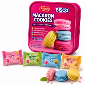 Biscuiți Macaron Cookies BISCO PRESTIGE Mix, 400 g, 80 bucăți, 4 Arome
