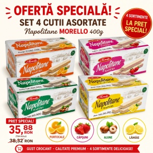 Napolitane MORELLO 400g – Set 4 Cutii Asortate (Căpșuni, Portocale, Alune și Lămâie) - Img 7
