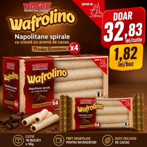 Napolitane Spirale WAFROLINO, crema cacao, 18 X 56 g