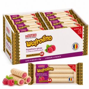Napolitane Spirale, WAFROLINO, cu crema de zmeura, 18 X 56 g
