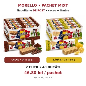 Pachet mixt napolitane de post Morello, cu cremă de cacao și lămâie, 48 × 50 g