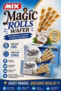 Rulouri Napolitană MAGIC ROLLS cu Cremă de Lapte și Cocos, 24 × 26 g/cutie - Img 2