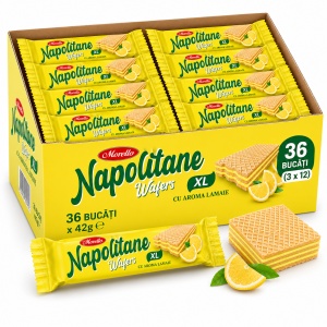 Bax Napolitane MORELLO XL cu Aromă de Lămâie 42 g – 36 Buc/Cutie