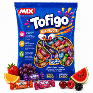 Caramele Moi TOFIGO Mix Fructe cu Umplutură, 800 g/pungă - Img 3