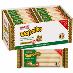 Napolitane Spirale, WAFROLINO, cu crema de alune, 18 X 56 g - Img 4