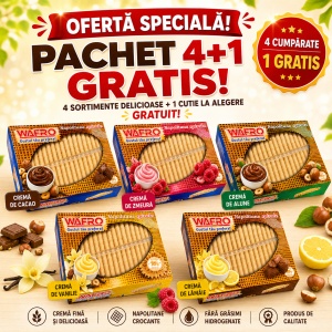 Pachet Promo WAFRO Spirale 4+1 GRATIS – Cacao, Zmeură, Vanilie și Alune, 1.6 kg/cutie