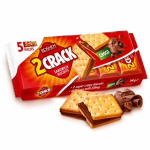 ROSHEN 2 Crack Choco Biscuiți Sandwich cu Cremă de Cacao 190 g