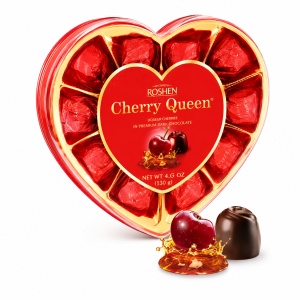 ROSHEN Cherry Queen Praline cu Vișine în Lichior, Cutie Inimă 125 g