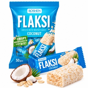 ROSHEN FLAKSI Bomboane Crocante cu Napolitană și Cocos 500 g – 50 bucăți