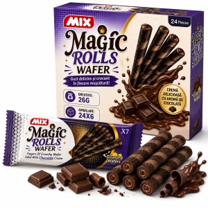Rulouri Napolitană MAGIC ROLLS cu Cremă de Ciocolată, 24 × 26 g/cutie