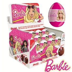 Set 24 buc x Ouă de ciocolată cu surprize Barbie Zaini, Cutie 480g (24 x 20g) - Import Italia