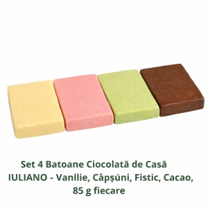 Set 4 Batoane Ciocolată de Casă IULIANO 85 g – Vanilie, Căpșuni, Fistic, Cacao - Img 3