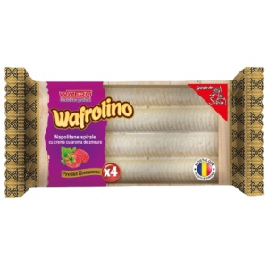 Napolitane Spirale, WAFROLINO, cu crema de zmeura, 18 X 56 g