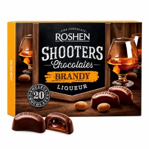 Praline de ciocolată Roshen Shooters Brandy Liqueur, cu cremă cu brandy, 150 g
