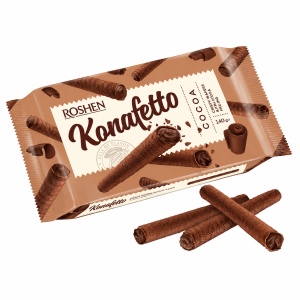 Rulouri de napolitană cu cacao și cremă de cacao ROSHEN Konafetto, 140 g