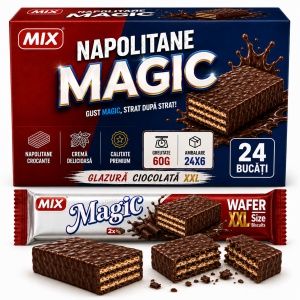 Napolitane MAGIC XXL Glazurate cu Ciocolată, 24 × 60 g/cutie