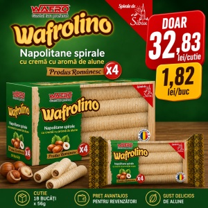Napolitane Spirale, WAFROLINO, cu crema de alune, 18 X 56 g