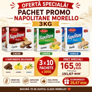 Pachet Promo Napolitane MORELLO 3KG – Cacao, Lămâie și Vanilie (3 cutii x 10 pachete x 300G)