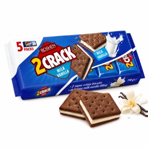 ROSHEN 2 Crack Milk Vanilla Biscuiți Sandwich cu Cremă de Lapte și Vanilie 190 g