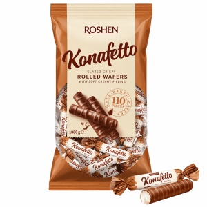 Rulouri de napolitană ROSHEN Konafetto Bianco cu cremă de lapte și glazură de cacao, 1 kg - Img 2