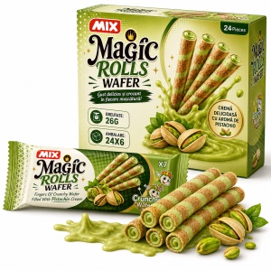 Rulouri Napolitană MAGIC ROLLS cu Cremă de Fistic, 24 × 26 g/cutie