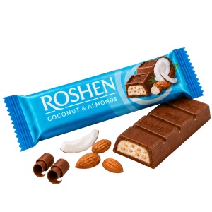 Batoane de ciocolată cu lapte, cocos și migdale Roshen, 30 × 29 g
