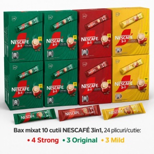 Bax mixat 10 cutii NESCAFÉ 3in1, 24 plicuri/cutie – 4 Strong + 3 Original + 3 Mild - Img 2