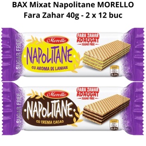 Bax Mixat Napolitane MORELLO FĂRĂ ZAHĂR 40 g – Cacao & Lămâie (24 buc/cutie