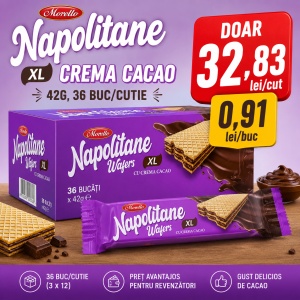 Bax Napolitane MORELLO XL cu Cremă de Cacao 42 g – 36 Buc/Cutie - Img 2