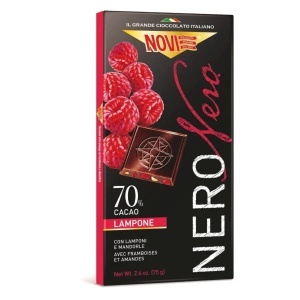Ciocolată NOVI Nero Zmeură și Migdale 75g (20 buc/cutie)