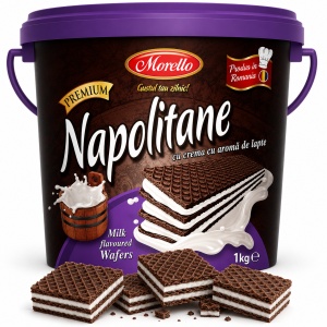 Napolitane MORELLO, Găleată 1 kg - Cremă de lapte