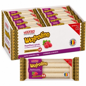 Napolitane Spirale, WAFROLINO, cu crema de zmeura, 18 X 56 g - Img 4
