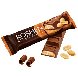 ROSHEN Batoane de ciocolată cu lapte și arahide, Milk Double Peanuts, Cutie 30 x 29 g