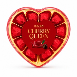ROSHEN Cherry Queen Praline cu Vișine în Lichior, Cutie Inimă 125 g - Img 2