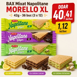 Bax Mixat Napolitane MORELLO XL 42 g – Lămâie, Cacao & Fistic (36 Buc/Cutie) - Img 2
