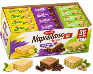 Bax Mixat Napolitane MORELLO XL 42 g – Lămâie, Cacao & Fistic (36 Buc/Cutie)