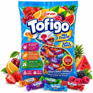 Caramele Moi TOFIGO Mix Fructe cu Umplutură, 800 g/pungă