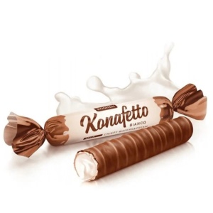 Rulouri de napolitană ROSHEN Konafetto Bianco cu cremă de lapte și glazură de cacao, 1 kg