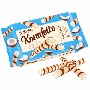 Rulouri de napolitană ROSHEN Konafetto cu cremă de cocos, 140 g