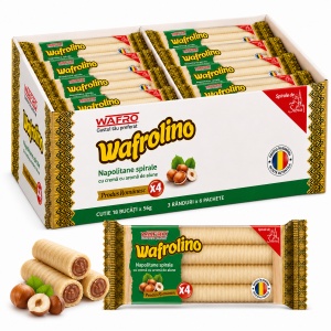 Napolitane Spirale, WAFROLINO, cu crema de alune, 18 X 56 g