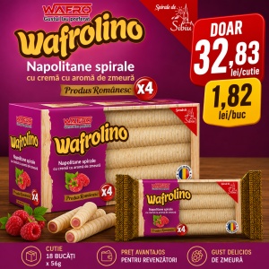 Napolitane Spirale, WAFROLINO, cu crema de zmeura, 18 X 56 g