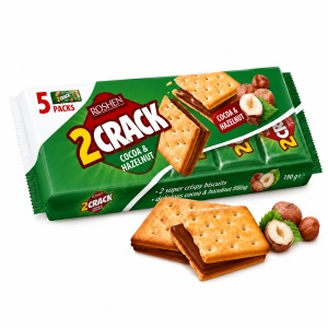ROSHEN 2 Crack Cocoa & Hazelnut Biscuiți Sandwich cu Cremă de Cacao și Alune 190 g